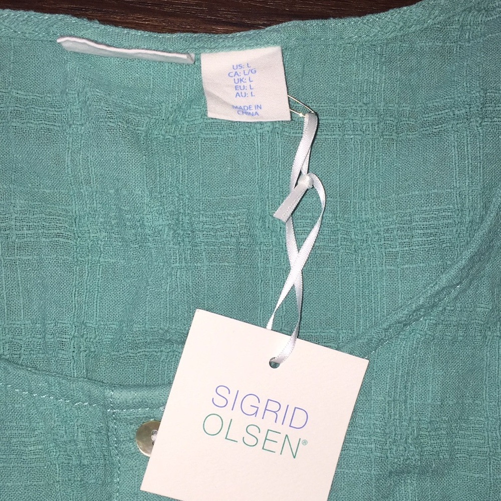 Sigrid Olsen 100% Linen Boho Blouse Ruffle Detail NWT - Picture 2 of 7